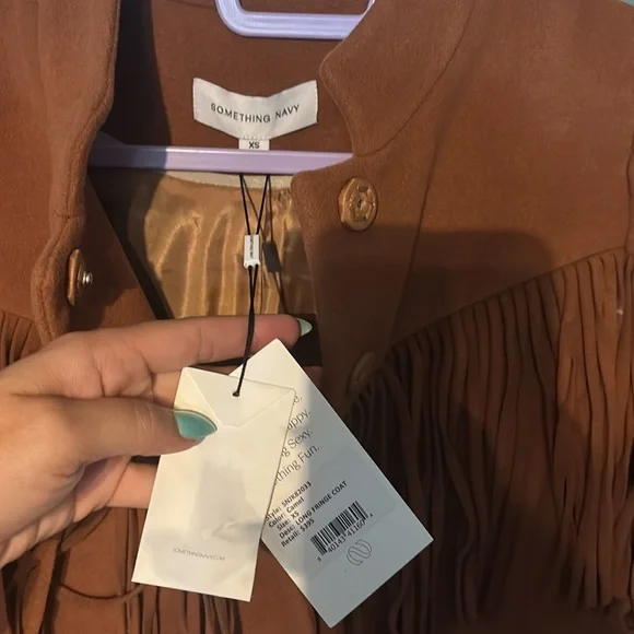 Something Navy Tan Fringe Coat - Picture 3 of 3